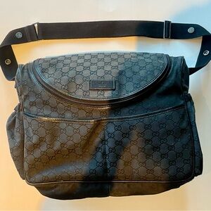 COPY - Gucci Diaper Bag. Black with Printed Gucci Logo.